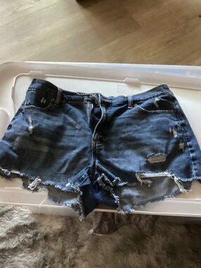 aerie Dark Blue Distressed Denim Cutoff Shorts